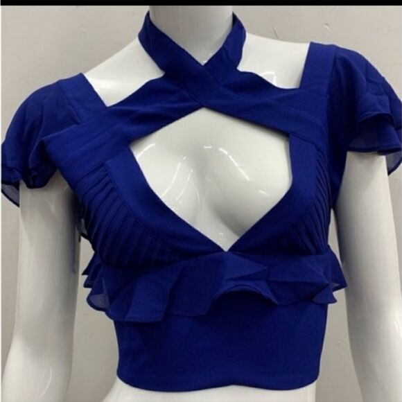 NWT Blue Nasty Gal Flutter Crop Top XXS, Medium - Picture 1 of 3